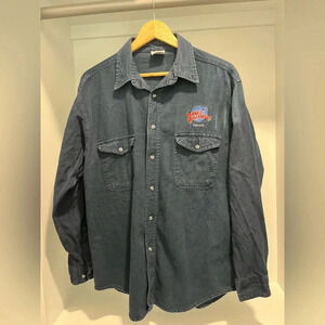 Vintage Planet Hollywood Chicago embroidered Dark Blue button down 100% cotton L